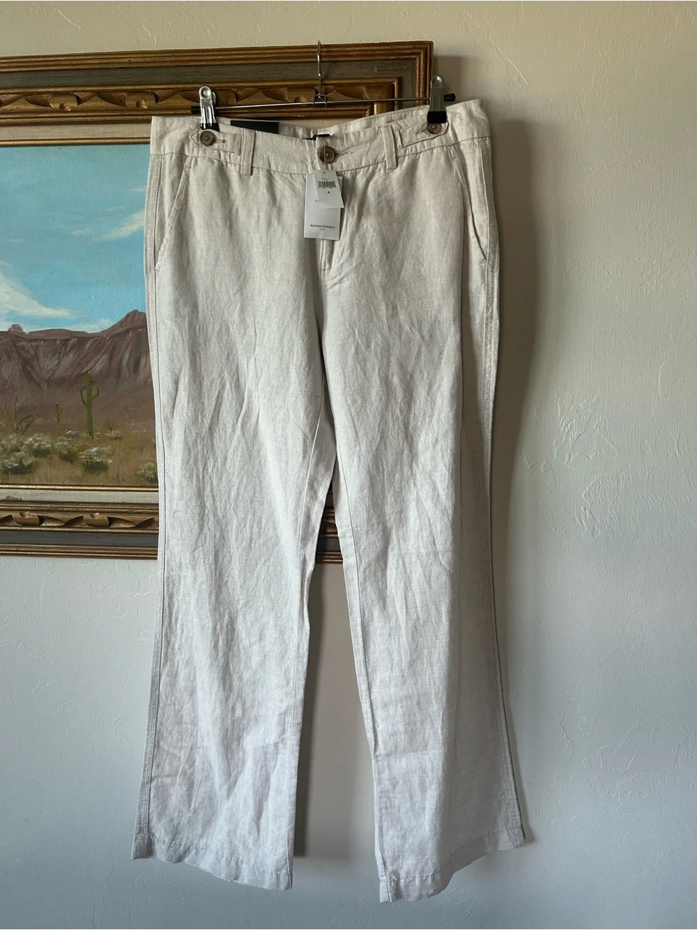 Banana Republic Women's Light Beige Linen-Blend Trousers